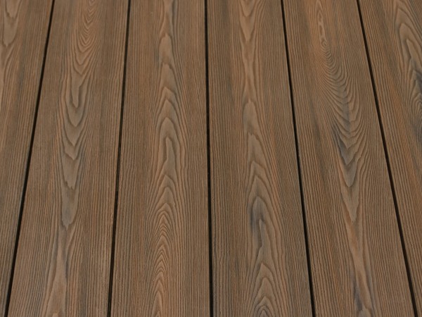 WPC Terrasse massiv, Vollprofil, 22 x 143 bis 4800 mm, Oberfläche mit Struktur in Holzoptik, bicolor im Farbton Thermoeiche, 11,20 €/lfm