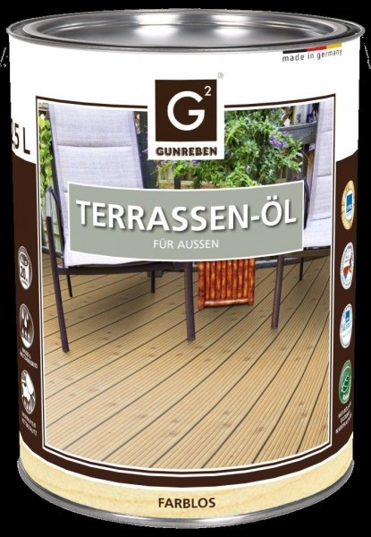 2,5 Liter Natur Öl von Gunreben reicht für ca. 20-25 m² Holzterrasse