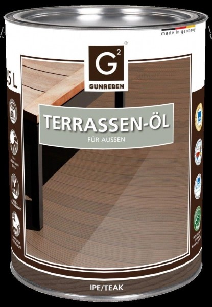 2,5 Liter Ipe Öl von Gunreben reicht für ca. 20-25 m² Holzterrasse